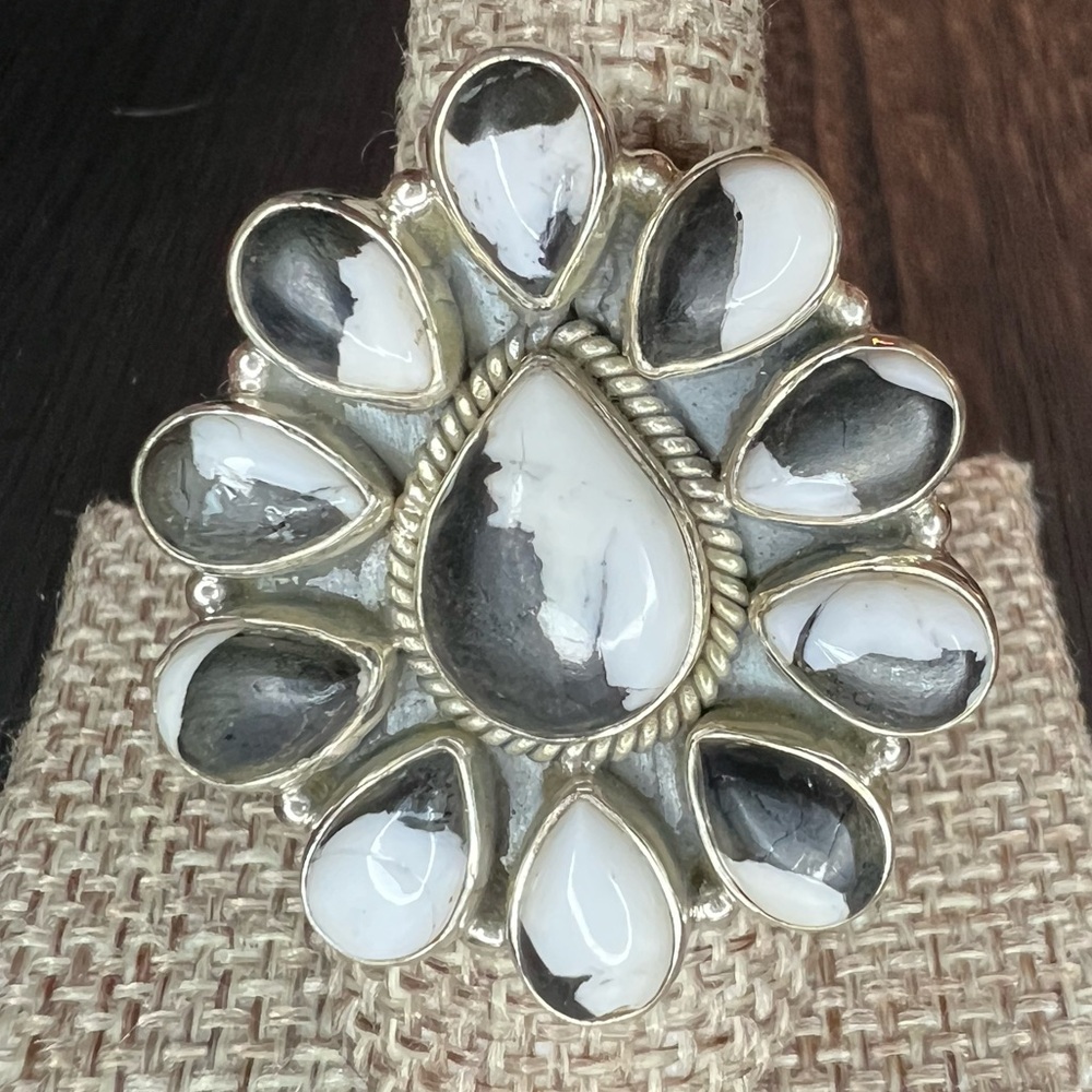 White Buffalo Sterling Silver Adjustable Cluster Ring